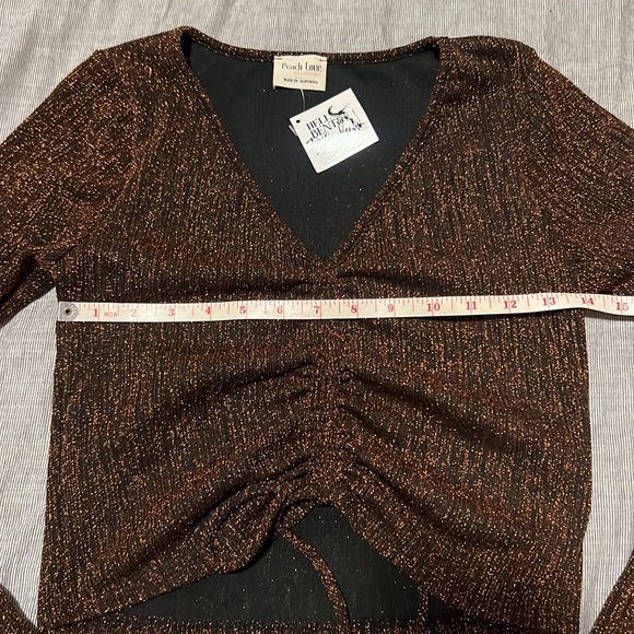3/$25 ⭐️ Metallic Bronze Brown V-Neck Ruched Crop Top - Picture 2 of 4